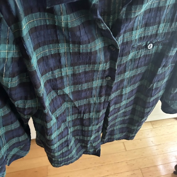 Alia Vintage Blue and Green Plaid Blouse M - Picture 8 of 15